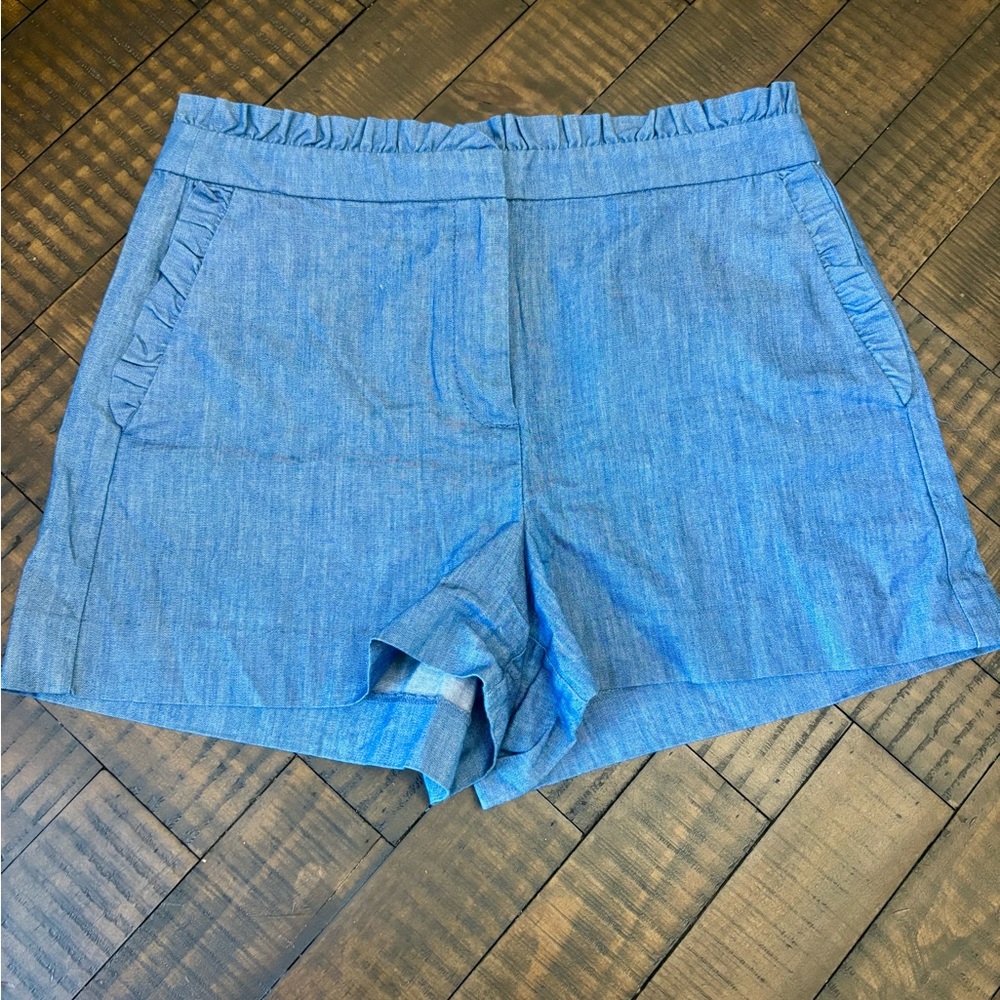 J. Crew chambray ruffle Jean Shorts